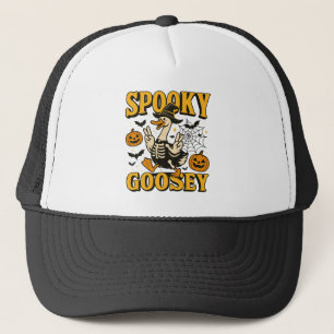 Spooky Goosey Halloween For Boy Girl Pumpkin Ghost Trucker Hat