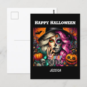 Spooky Goth Girl Halloween Postcard
