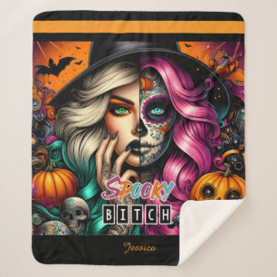 Spooky Goth Girl Halloween Sherpa Blanket