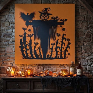 Spooky Goth Halloween Scarecrow Pumpkin Cornfield Canvas Print
