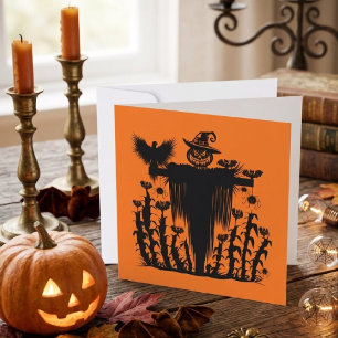 Spooky Goth Halloween Scarecrow Pumpkin Cornfield Card