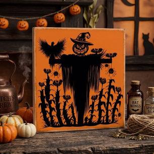 Spooky Goth Halloween Scarecrow Pumpkin Cornfield Tile