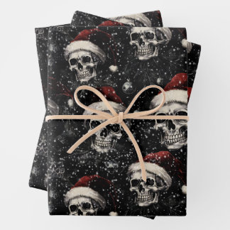 Spooky Gothic Christmas Skulls Wrapping Paper Sheet