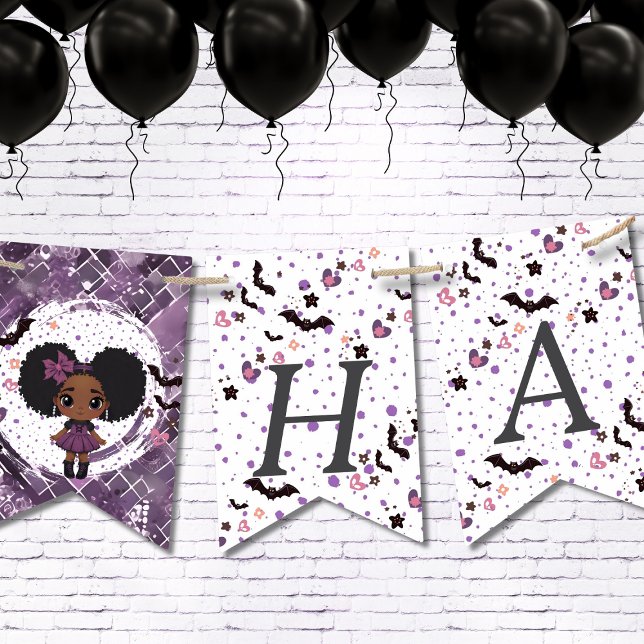 Spooky gothic girl afro-puff Happy Birthday  Bunting Flags (Spooky gothic girl afro-puff Happy Birthday Bunting Flags)