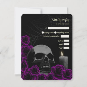 Spooky Gothic Halloween Wedding RSVP Purple Rose Card