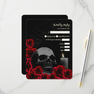 Spooky Gothic Halloween Wedding RSVP with Red Rose Card