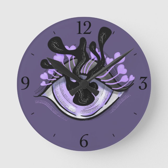 Spooky Gothic Purple Eye Halloween Art Round Clock (Front)