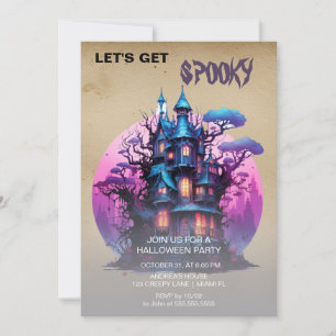 Spooky Gothic Purple Haunted House Halloween  Invitation