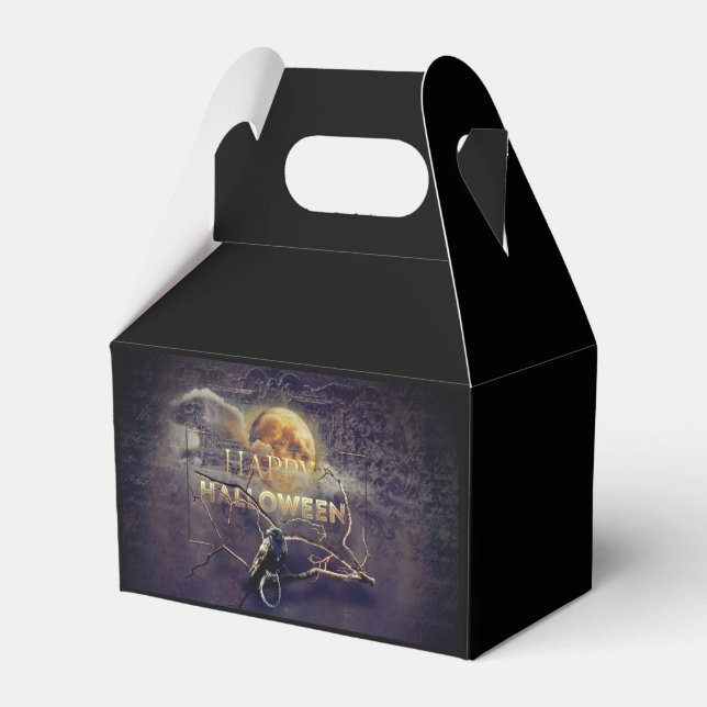 Spooky Gothic Raven In Full Moon Adult Halloween Favor Box (Front Side)