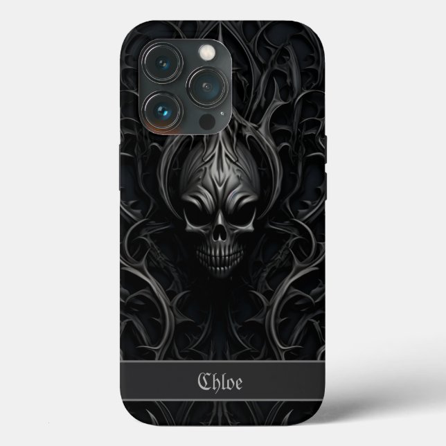 Spooky Gothic Skull Black & Grey Case-Mate iPhone Case (Back)