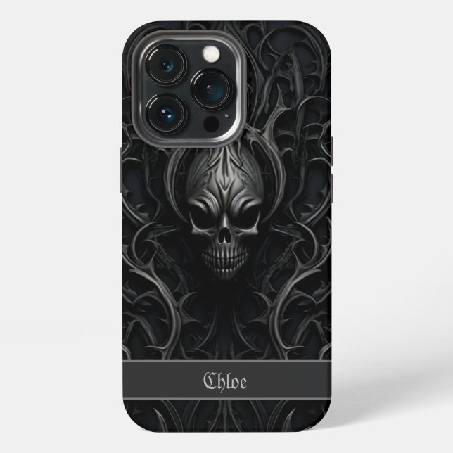 Spooky Gothic Skull Black & Grey iPhone Case (Back)