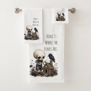 Spooky Gothic Skull & Crow Towel Set