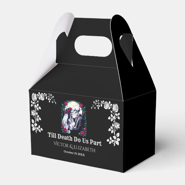 Spooky Gothic Till Death Skeleton Rose Wedding Favor Box (Front Side)