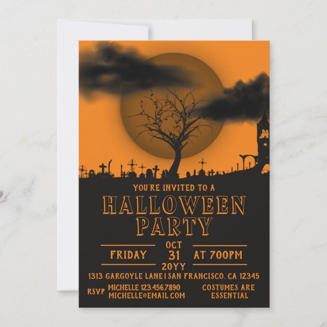 Spooky graveyard full moon Halloween Party Invitat Invitation (Front)