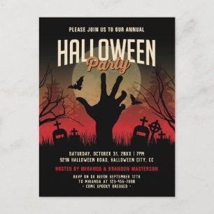 Spooky Graveyard, Full Moon Halloween Party Invite Postcard