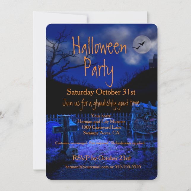 Spooky Graveyard Halloween Party Invitations (Front)