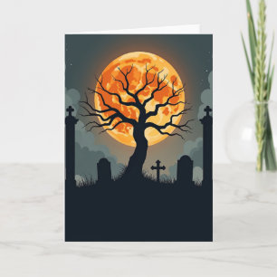 Spooky Graveyard Moon Card