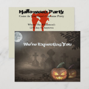 Spooky Graveyard Party Invite With Bloody Text