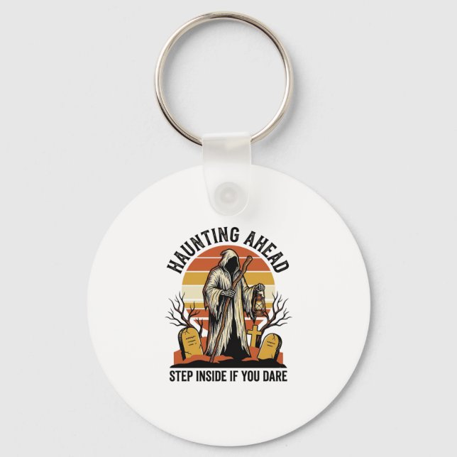 Spooky Graveyard Shirt with Haunted Sunset Reaper  Keychain (Front)