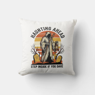 Spooky Graveyard Shirt with Haunted Sunset Reaper Throw Pillow