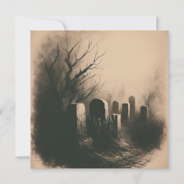 Spooky Graveyard Vintage Illustration Goth Card (Front)