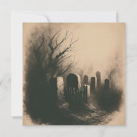 Spooky Graveyard Vintage Illustration Goth