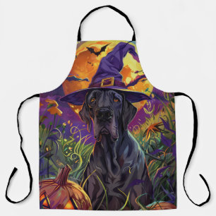Spooky Great Dane Dog Halloween Witch Pumpkin Apron