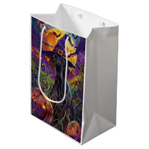 Spooky Great Dane Dog Halloween Witch Pumpkin Medium Gift Bag