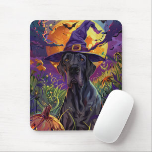 Spooky Great Dane Dog Halloween Witch Pumpkin Mouse Pad