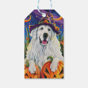 Spooky Great Pyrenees Dog Halloween Witch Pumpkin Gift Tags