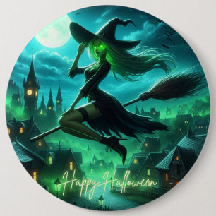 Spooky green aura Halloween witch 6 Inch Round Button