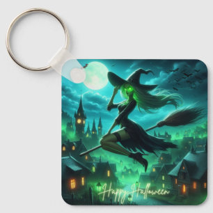 Spooky green aura Halloween witch Keychain