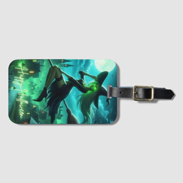 Spooky green aura Halloween witch Luggage Tag (Front Horizontal)
