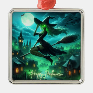 Spooky green aura Halloween witch Metal Ornament