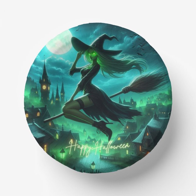 Spooky green aura Halloween witch Paper Plate (Front)