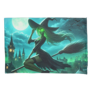 Spooky green aura Halloween witch Pillowcase