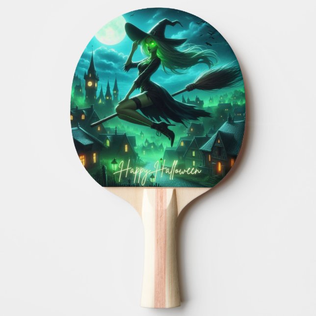 Spooky green aura Halloween witch Ping Pong Paddle (Front)
