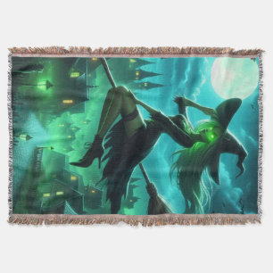 Spooky green aura Halloween witch Throw Blanket