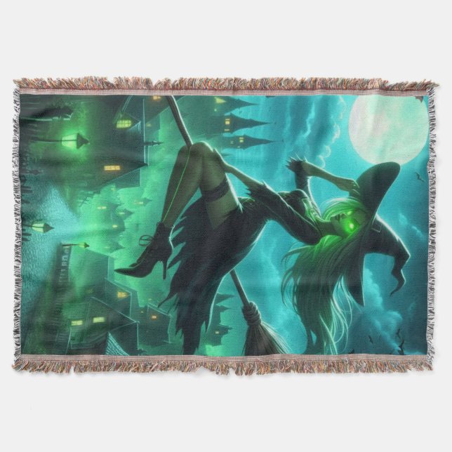 Spooky green aura Halloween witch Throw Blanket (Front)