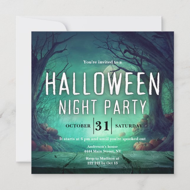 Spooky Green Forest Halloween Invitation (Front)