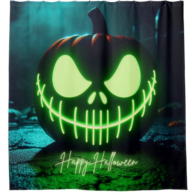 Spooky green glowing Halloween pumpkin (Front)
