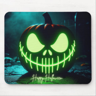Spooky green glowing Halloween pumpkin Mouse Pad