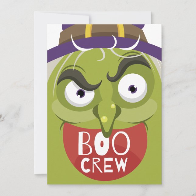 Spooky Green Old Ugly Witch Halloween Funny Holiday Card (Front)