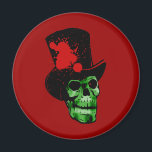 Spooky Green Skull with Top Hat Magnet<br><div class="desc">A green creepy skull in a black top hat,  with a splatter of red.  Spooky for Halloween!  Fully customizable too,  in case you want to add your own text,  change background colours,  or move elements around.  Make it yours,  make it unique,  make it scary!!</div>