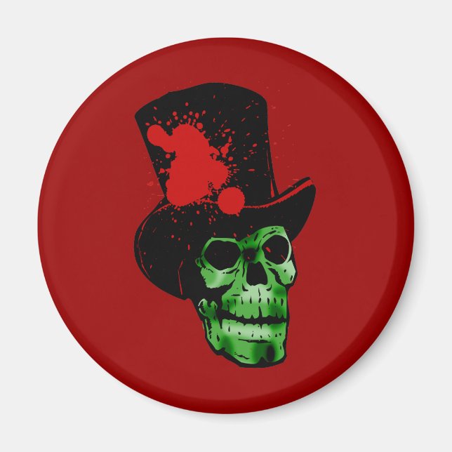 Spooky Green Skull with Top Hat Magnet (Front)
