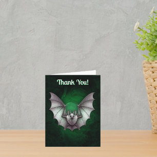 Spooky Grey Fuzzy Flying Bat Glowing Green Cave Thank You Card