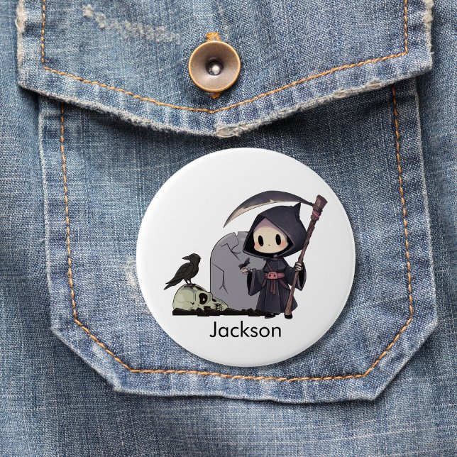 Spooky Grim Reaper Graveyard Crow Gothic Halloween 3 Inch Round Button (Creator Uploaded)