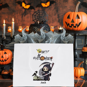 Spooky Grim Reaper Graveyard Crow Gothic Halloween Large Gift Bag
