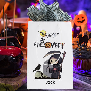 Spooky Grim Reaper Graveyard Crow Gothic Halloween Medium Gift Bag