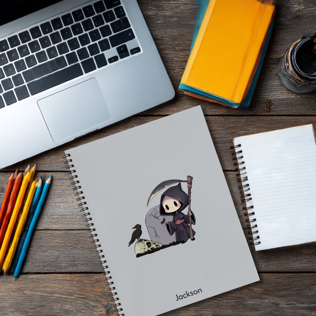 Spooky Grim Reaper Graveyard Crow Gothic Halloween Notebook (Creator Uploaded)